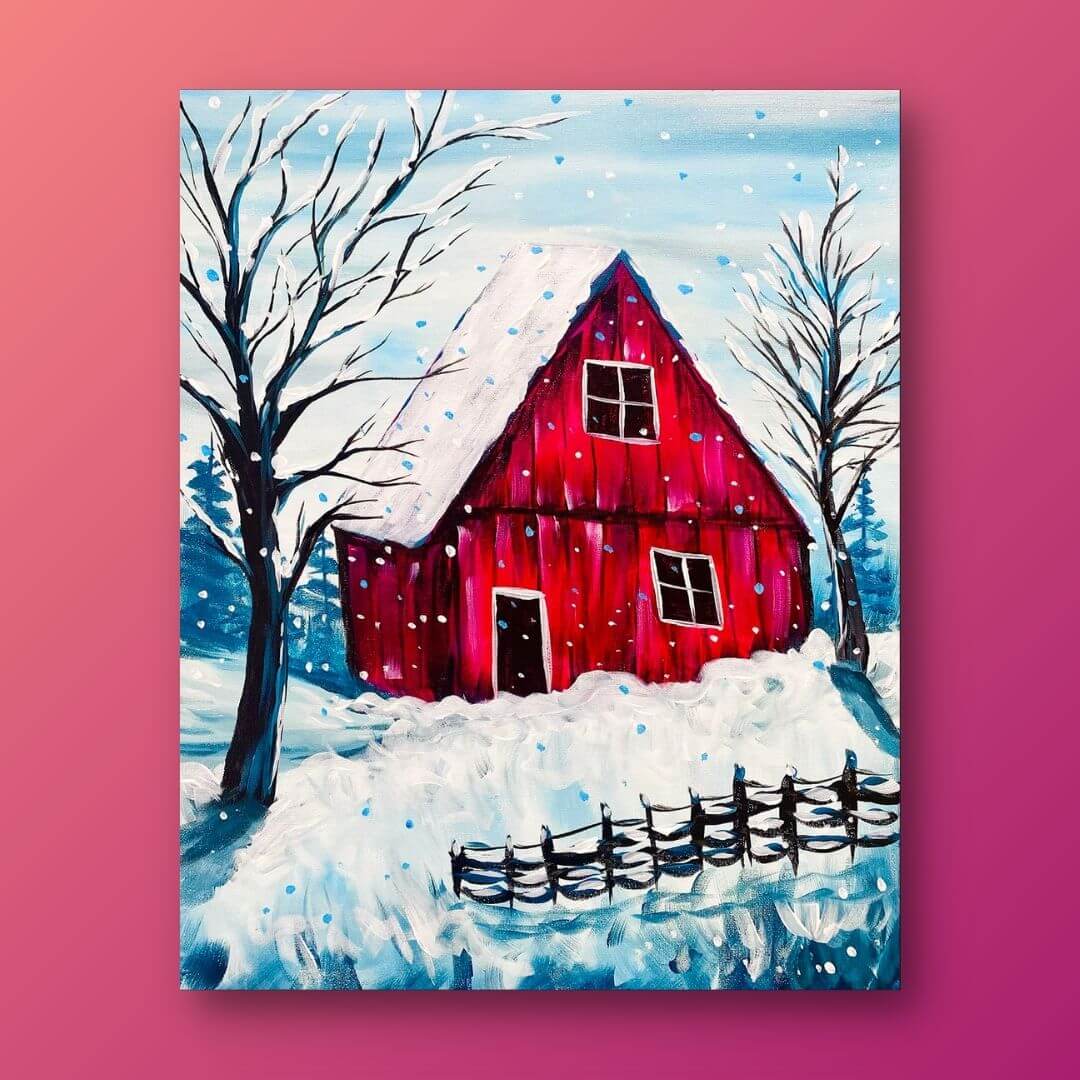 Snowy day cozy home arcylic hot painting