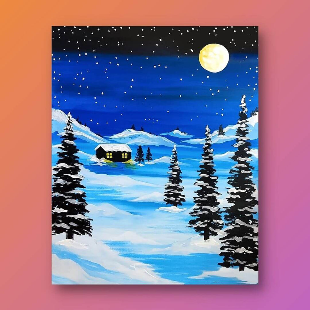 Snowy Cabin, Acrylic on 8x8 canvas ❄️ : r/painting